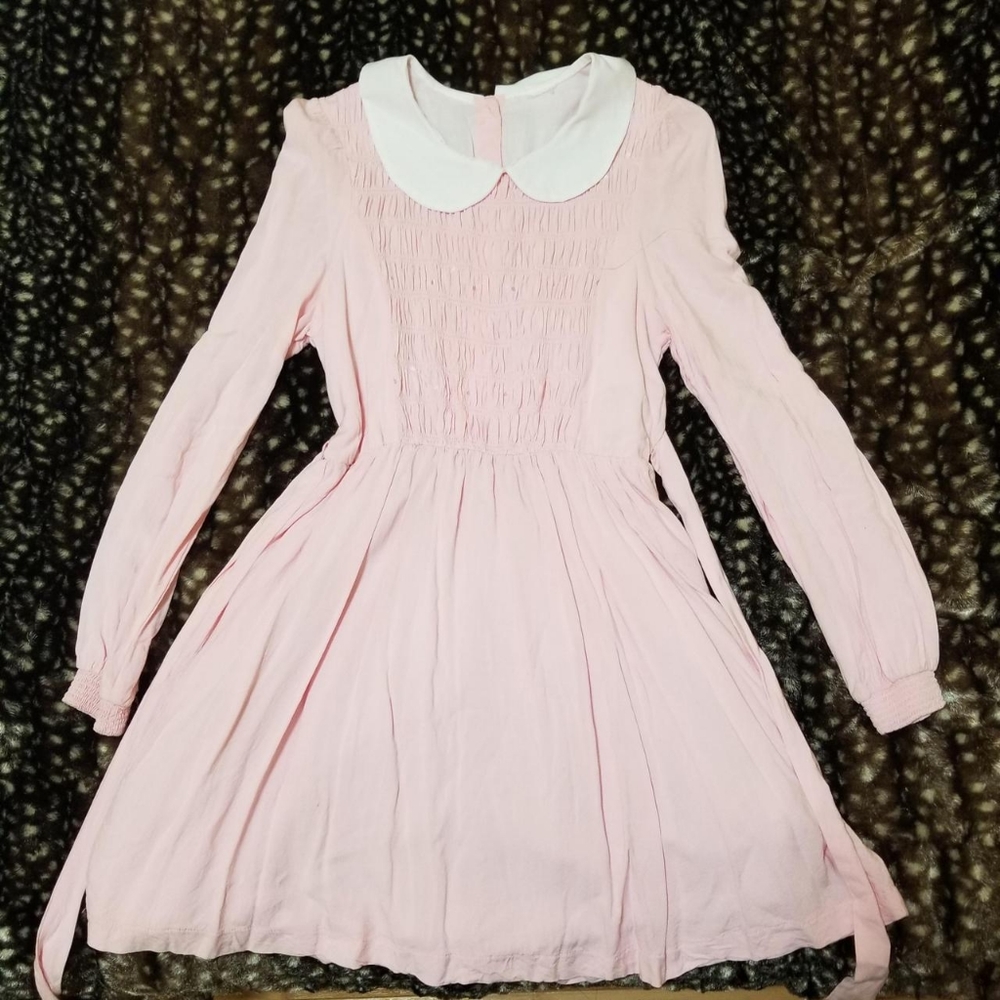 COPY - Vintage Pink Peter Pan collar long sleeve dress